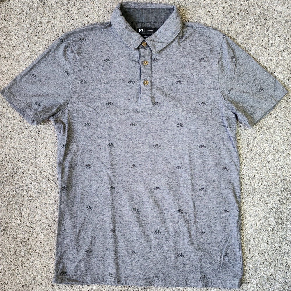 Le 31 Polo Shirt Mens Medium Grey Bicycle Print Short Sleeve Golf Excellent